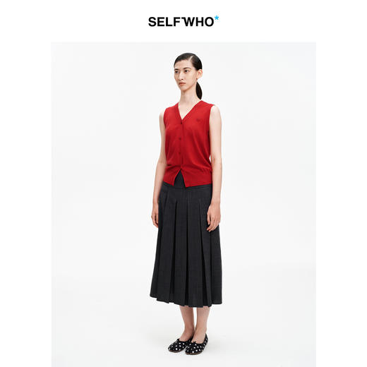 SELFWHO可机洗绵羊毛新年红V领针织背心女2026夏新款宽松无袖马甲 商品图1