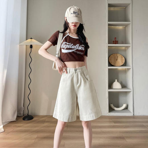 西遇浅蓝水洗五分牛仔裤女2026夏季新款高腰宽松显瘦直筒阔腿短裤SS060579 商品图3