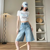 西遇浅蓝水洗五分牛仔裤女2026夏季新款高腰宽松显瘦直筒阔腿短裤SS060579 商品缩略图2