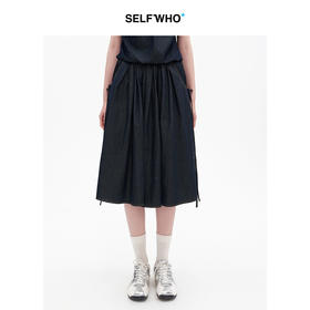 SELFWHO棉混纺复古原色牛仔半身裙女2026夏季新款蝴蝶结装饰半裙