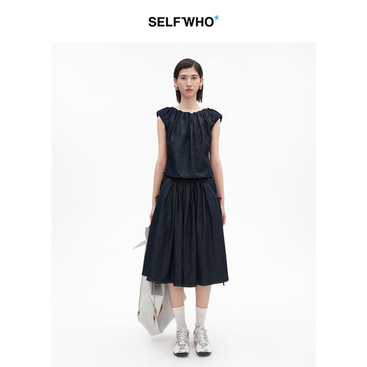 SELFWHO棉混纺复古原色牛仔半身裙女2026夏季新款蝴蝶结装饰半裙 商品图2