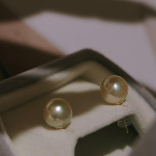 精品Akoya耳钉｜羽皇 9-10mm ji光 基本无暇 18k金针 商品图4