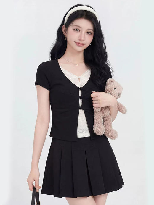 西遇假两件蕾丝拼接短袖T恤女2026年夏季新款波点扭结正肩上衣SS060608 商品图4