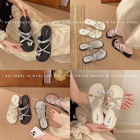 【29.9元2双】新款网红蝴蝶套趾水钻凉拖鞋女夏外穿仙女风配裙子平底防滑沙滩鞋36-41★娃娃优选