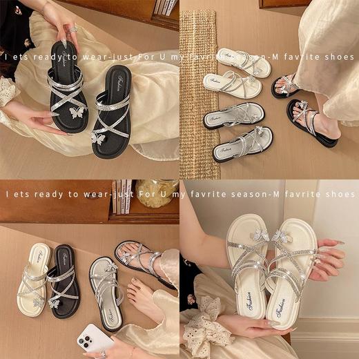 【29.9元2双】新款网红蝴蝶套趾水钻凉拖鞋女夏外穿仙女风配裙子平底防滑沙滩鞋36-41★娃娃优选 商品图0