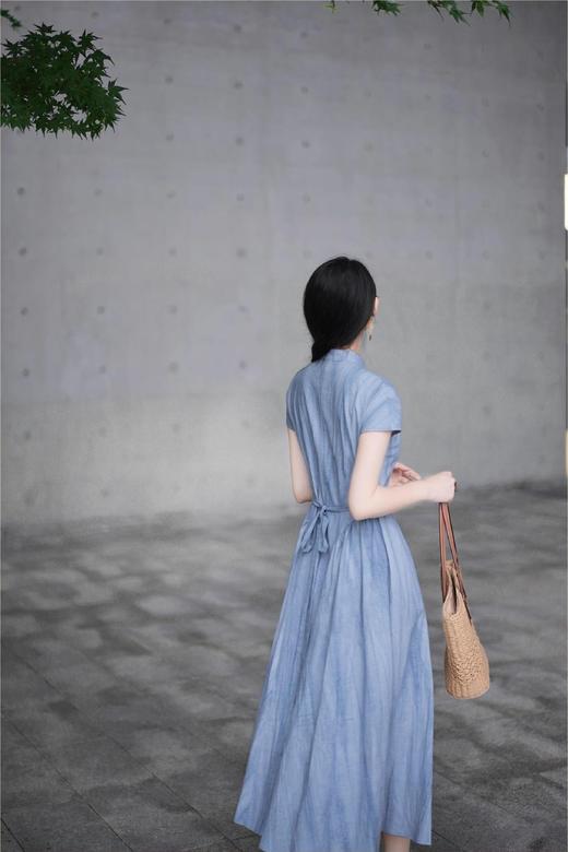 连衣裙合集-新中式国风扎染紫色镂空收腰旗袍连衣裙女V领背心连裙S-XXL 商品图6