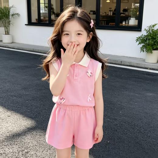 童洛萌女童薄款夏季新款套装无袖学院风夏装宝宝翻领短袖短裤两件套80-150★ 商品图0
