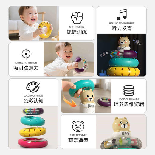 【电动旋转 激发宝贝探索兴趣】谷雨不倒翁叠叠乐 声光摇铃 婴儿早教彩虹塔 套圈圈玩具 颜色认知 精细动作锻炼 宝宝生日礼物 商品图1