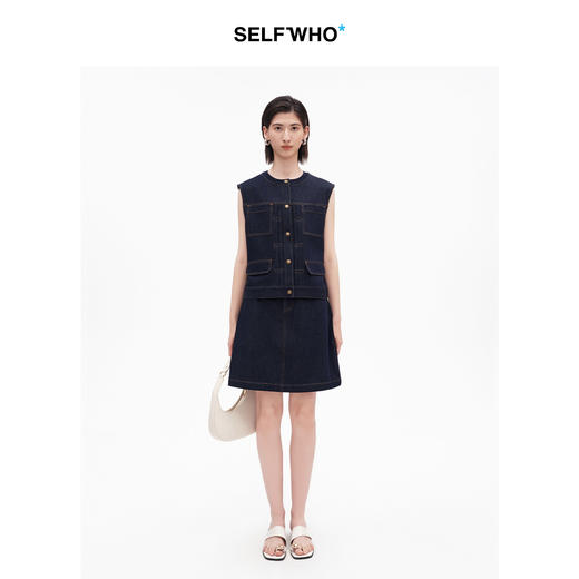 SELFWHO棉混纺复古工装原色牛仔马甲女2026夏季新款宽松无袖马夹 商品图3
