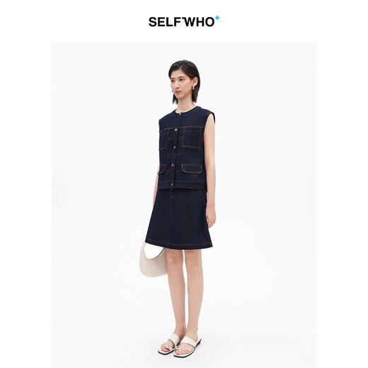 SELFWHO棉混纺复古工装原色牛仔马甲女2026夏季新款宽松无袖马夹 商品图1