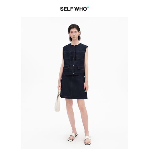 SELFWHO棉混纺复古工装原色牛仔马甲女2026夏季新款宽松无袖马夹 商品图2