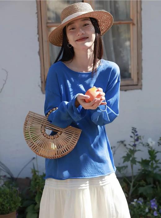 夏加尔蓝天丝亚麻卷边上衣｜爆炸显白，静谧高级的美！裸感般舒服～【3-5天发货】 商品图0