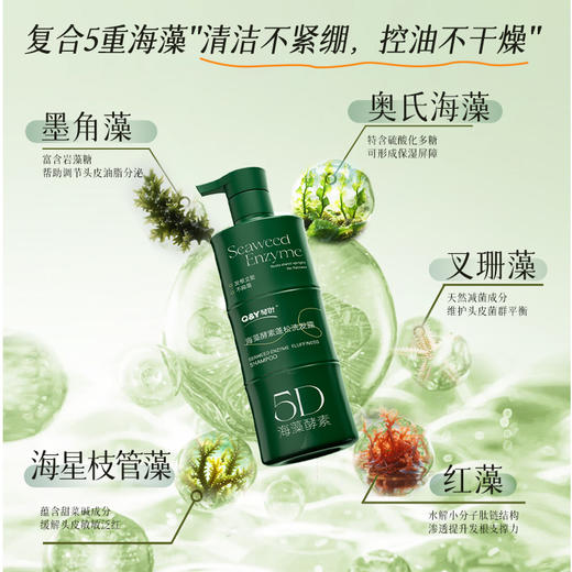 新巅之作【琴叶Q&Y 5D海藻酵素洗护系列】复合5重海藻精华+护肤级双酵母成分 专利蓬松 清洁/控油/保湿/修护 微米级泡沫 一冲即净 6大零添加 全家人适用 商品图3
