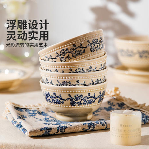 摩登主妇法式玫瑰釉下彩餐具饭碗家用2025新款碗具汤碗餐盘子法式碗盘套装 商品图1