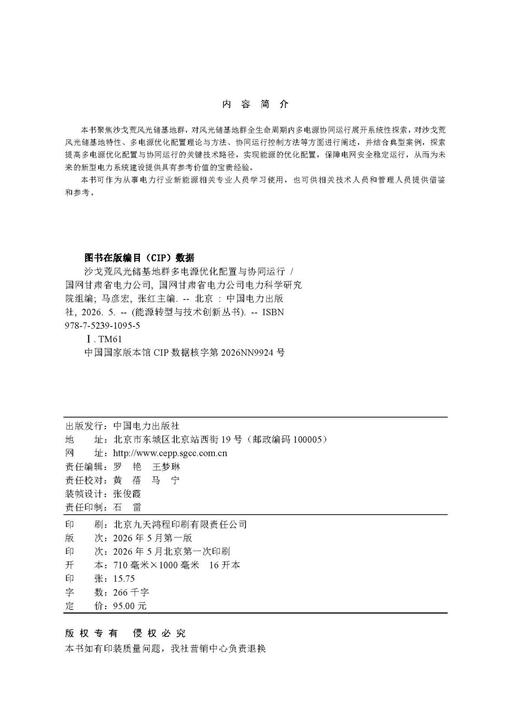 能源转型与技术创新丛书 沙戈荒风光储基地群多电源优化配置与协同运行 商品图1