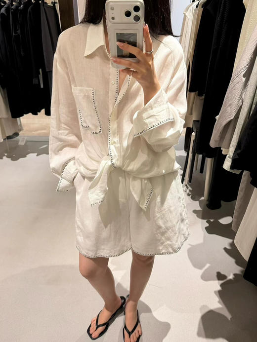 小香风轻透棉麻衬衫+短裤套装 商品图5