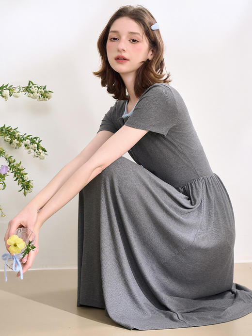 【撞色假两件】甜美清新短袖连衣裙女2025春夏弹力针织A字裙LXD50276 商品图2