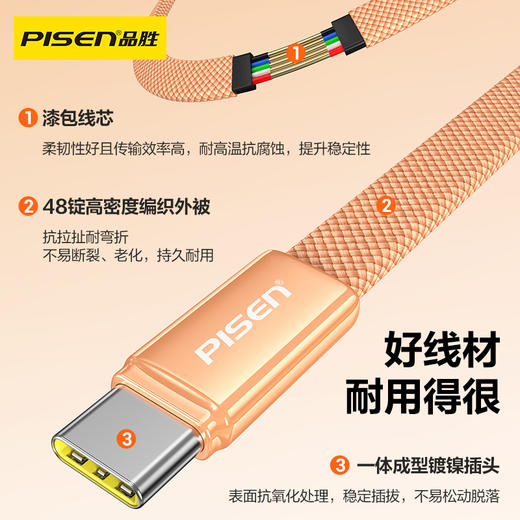 品胜 -C TO C 60W Air纤薄锌合金快充编织线1.2米支持华为/荣耀/OPPO/小米等快充协议 商品图4