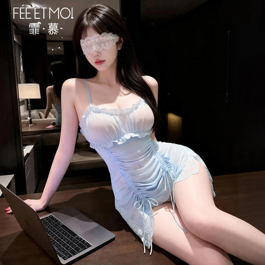 【情趣内衣】霏慕&谜姬 网纱抽绳甜欲吊带睡裙F050 商品图9