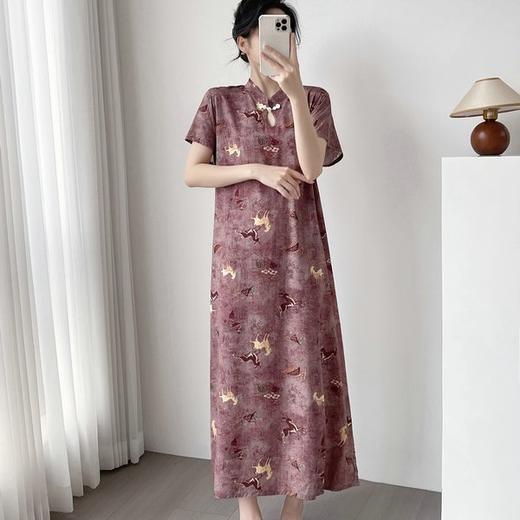 【清爽透气 简约大气】宫诏 新中式改良旗袍棉绸连衣裙 复古水墨可居家可外穿长裙 多色可选 商品图3