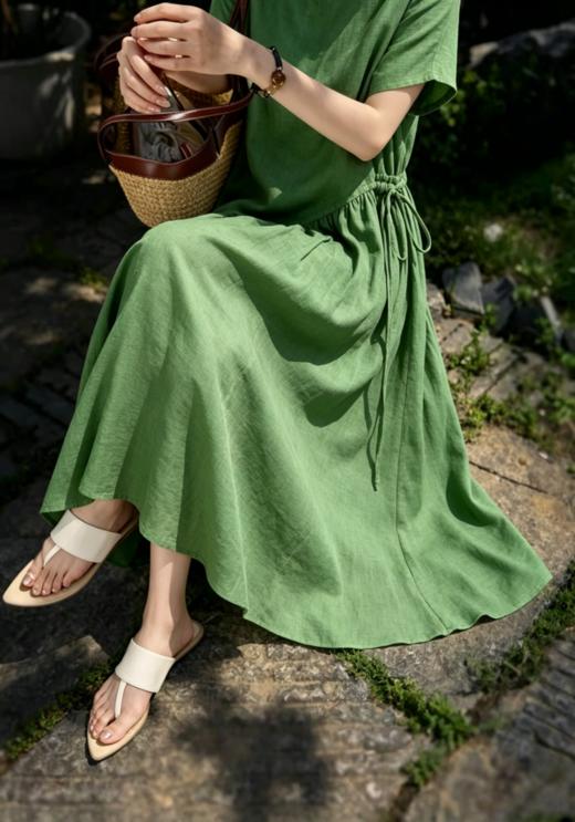 LONGNVFAIR松针绿亚麻苎麻连衣裙系列 | 30+熟女夏日穿搭，把大自然的诗意穿在身上，优雅又高级【3-7天发货，周末顺延】 商品图3