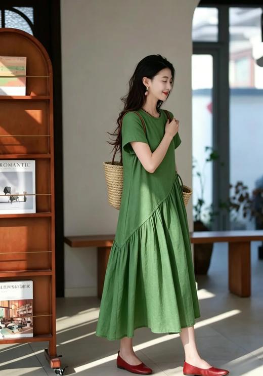 LONGNVFAIR松针绿亚麻苎麻连衣裙系列 | 30+熟女夏日穿搭，把大自然的诗意穿在身上，优雅又高级【3-7天发货，周末顺延】 商品图6