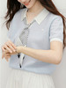 西遇天丝亚麻针织短袖T恤女2026夏新款学院风撞色polo领丝巾上衣SS060626 商品缩略图1