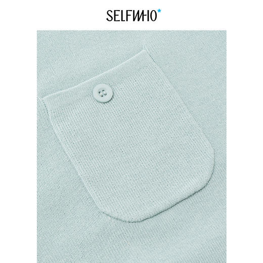 SELFWHO亚麻混纺撞色圆领针织开衫女2026秋新款正肩圆领宽松毛衣 商品图2