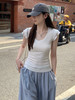 西遇莱赛尔短袖T恤女2026年夏季新款v领小飞袖褶皱纯欲短款上衣SS060620 商品缩略图4