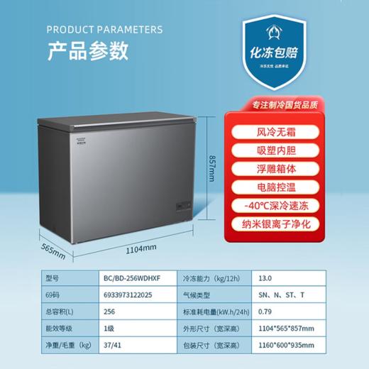 澳柯玛 冰柜 BC/BD-256WDHXF 晶钻钛 钢板 风冷无霜 电脑控制 SDP+净化 一级能效 风冷无霜 吸塑内胆 浮雕箱体 电脑控温 -40°C深冷速冻 纳米银离子净化 商品图2