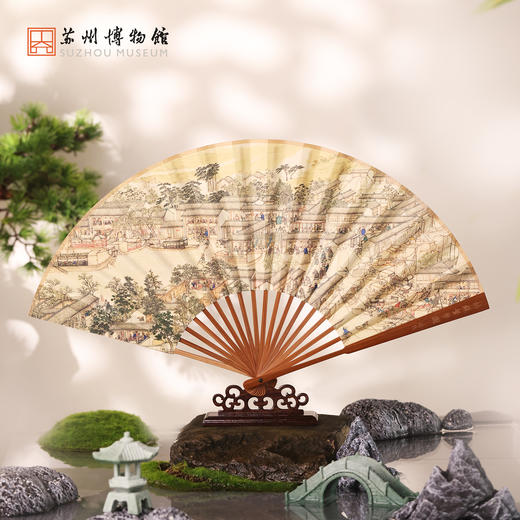 苏州博物馆 姑苏繁华图特展系列宣纸折扇配拎袋头青竹8寸锦盒送礼 商品图1
