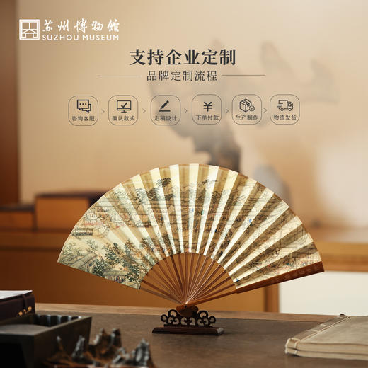 苏州博物馆 姑苏繁华图特展系列宣纸折扇配拎袋头青竹8寸锦盒送礼 商品图4
