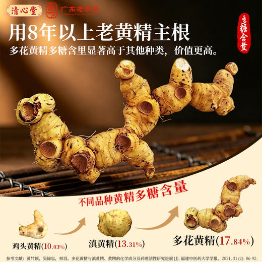 【道地选材 源自九华山】清心堂 九蒸九晒有机黄精 九华山多花即食黄精 八年老黄精只取主根 50g/盒 商品图2