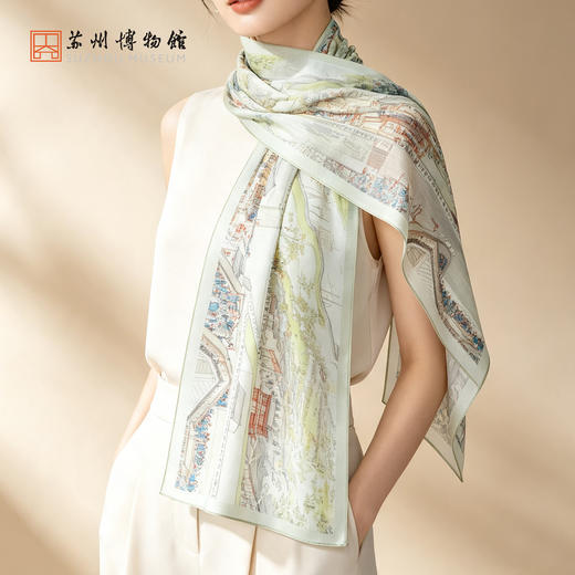 苏州博物馆 姑苏繁华图特展系列真丝长巾100%桑蚕丝女士舒适柔软礼盒配拎袋送礼 商品图0