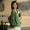 松针绿亚麻V领飘带花苞袖衬衫，2026年流行“松针绿衬衫”，太太太时髦了 摘要：侘寂感，显贵又优雅【3-7天发货，周末顺延】 商品缩略图5