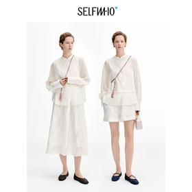 SELFWHO假两件玫瑰提花新中式立领衬衫女2026秋新款落肩上衣套装