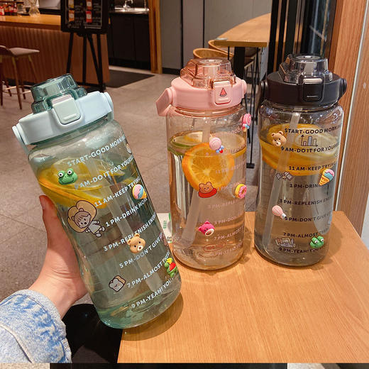 【密封防漏❗耐摔耐用】水杯超大容量高颜值吨吨桶户外运动吸管杯新款刻度杯子耐高温水壶。xe 商品图0