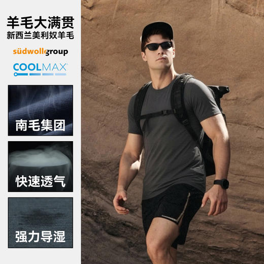 驴之户外26夏美利奴羊毛短袖排汗抗菌防臭运动速干T恤Coolmax圆领 商品图4