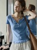 韩系海盐蓝亨利领 T 恤 | 这件上衣把温柔和松弛感焊在了身上，显白提气色【3-7天发货】 商品缩略图0