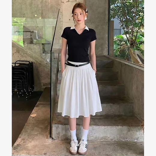 西遇松紧腰百褶半身裙女2026年夏季新款垂顺宽松遮胯显A字中长裙SS060686 商品图2