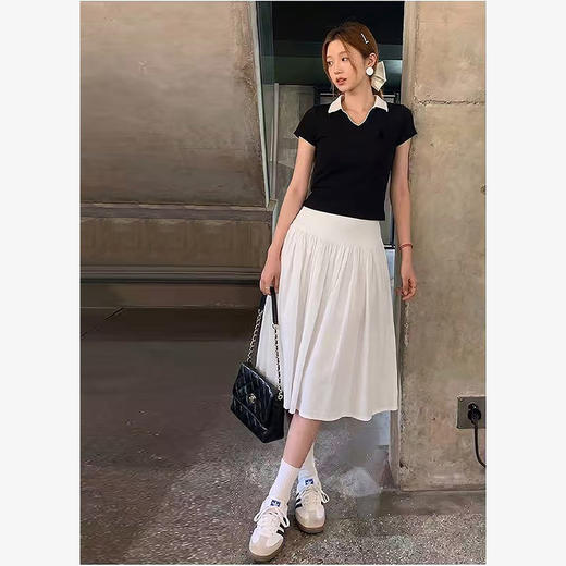 西遇松紧腰百褶半身裙女2026年夏季新款垂顺宽松遮胯显A字中长裙SS060686 商品图4