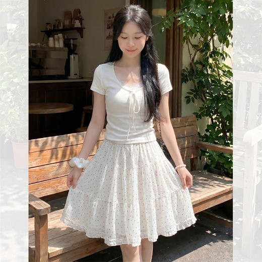 西遇韩系甜美波点半身裙女2026年夏季新款纯欲风蕾丝拼接蛋糕裙SS060684 商品图1