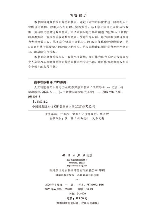 人工智能视角下的电力系统态势感知技术 李震等 9787030858085 商品图2