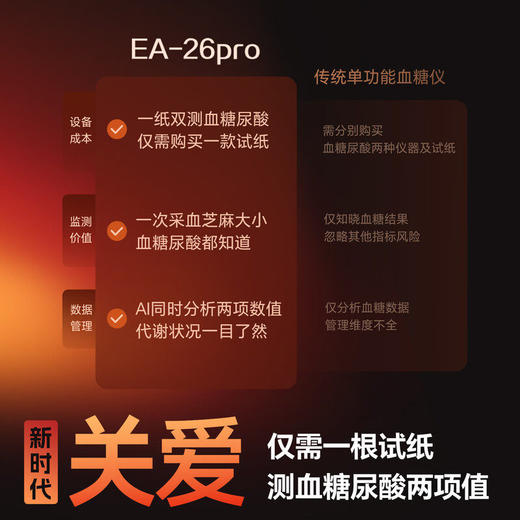 【直播间专享】三诺一纸双测蓝牙血糖尿酸检测仪血糖高精准家用医用同款EA-26Pro 商品图3