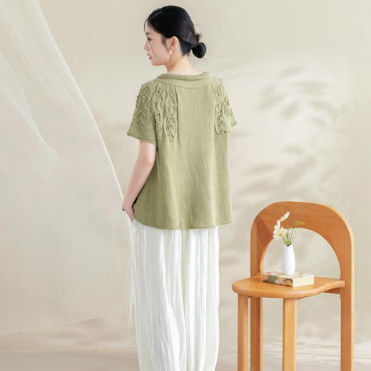 苏苏姐家舒雅系扣育克上衣手工diy棒针编织衣服亚麻毛线团材料包 商品图3