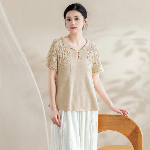 苏苏姐家舒雅系扣育克上衣手工diy棒针编织衣服亚麻毛线团材料包 商品图2