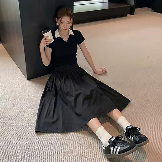 西遇松紧腰百褶半身裙女2026年夏季新款垂顺宽松遮胯显A字中长裙SS060686 商品图1