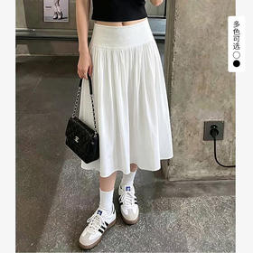西遇松紧腰百褶半身裙女2026年夏季新款垂顺宽松遮胯显A字中长裙SS060686