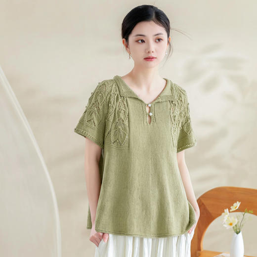 苏苏姐家舒雅系扣育克上衣手工diy棒针编织衣服亚麻毛线团材料包 商品图1