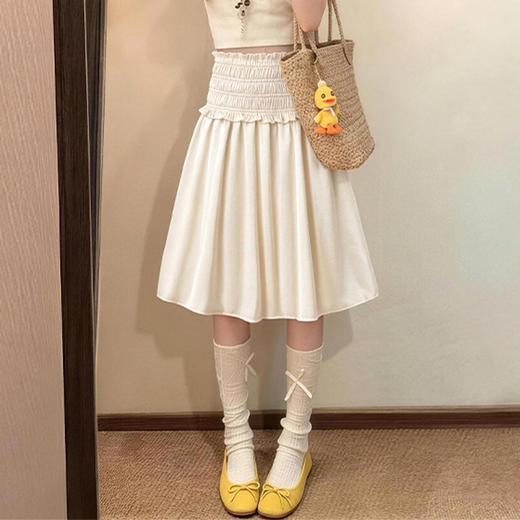 西遇韩系白色半身裙女2026年夏季新款缎面褶皱花边两穿抹胸裙子SS060679 商品图0